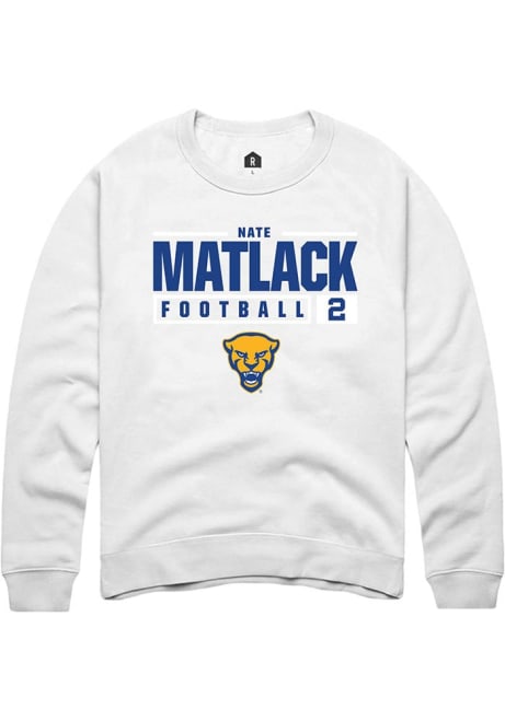 Nate Matlack Rally Mens White Pitt Panthers NIL Stacked Box Crew Sweatshirt