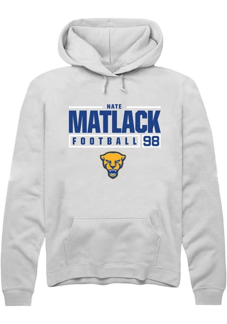 Nate Matlack Rally Mens White Pitt Panthers NIL Stacked Box Hooded Sweatshirt