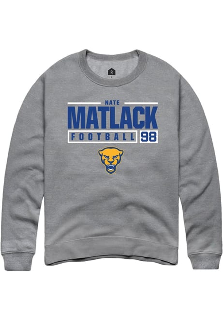 Nate Matlack Rally Mens Graphite Pitt Panthers NIL Stacked Box Crew Sweatshirt