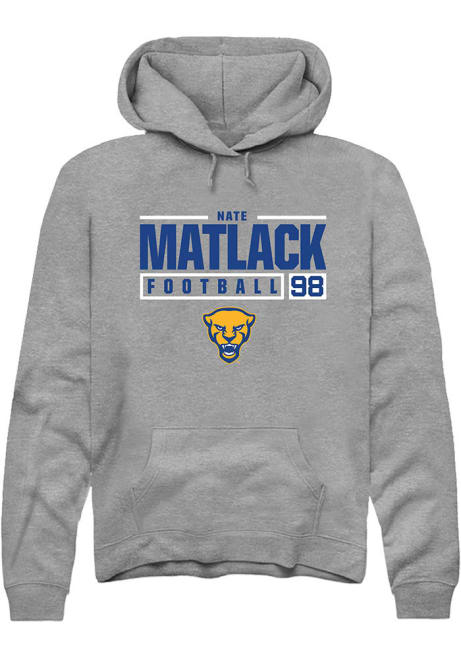 Nate Matlack Rally Mens Graphite Pitt Panthers NIL Stacked Box Hooded Sweatshirt