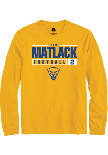 Nate Matlack Rally Mens Gold Pitt Panthers NIL Stacked Box Tee