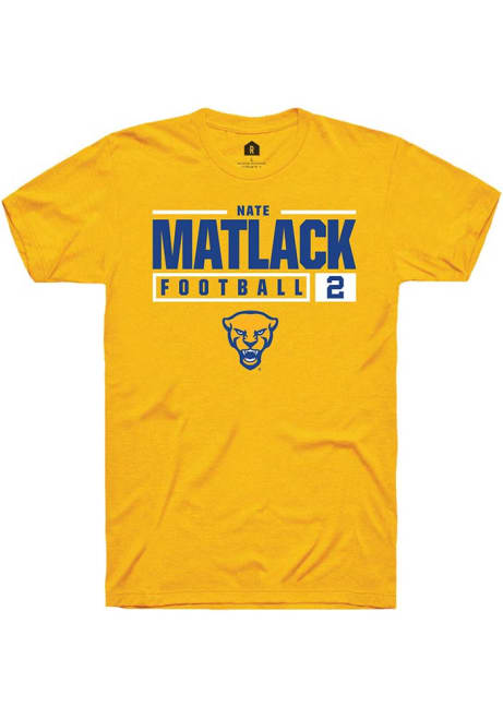 Nate Matlack Gold Pitt Panthers NIL Stacked Box Short Sleeve T Shirt