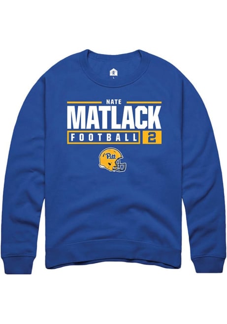 Nate Matlack Rally Mens Blue Pitt Panthers NIL Stacked Box Crew Sweatshirt