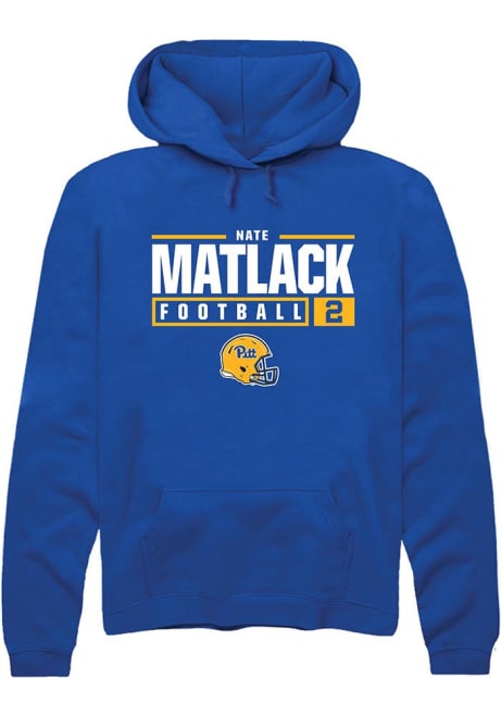 Nate Matlack Rally Mens Blue Pitt Panthers NIL Stacked Box Hooded Sweatshirt