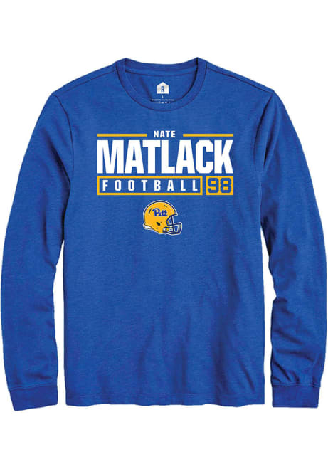 Nate Matlack Rally Mens Blue Pitt Panthers NIL Stacked Box Tee