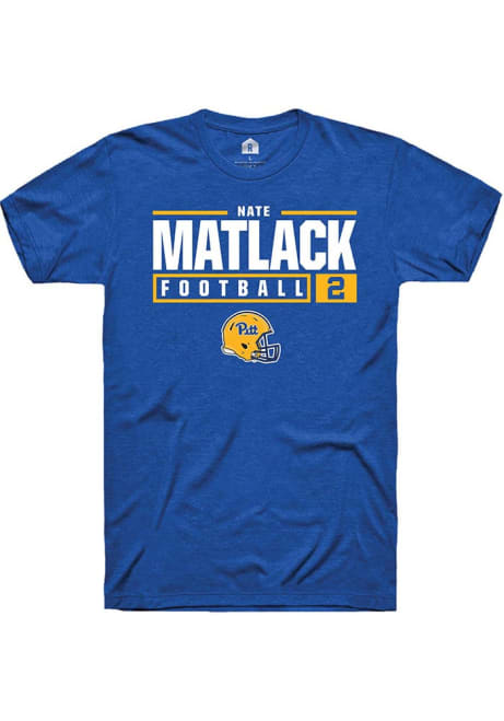 Nate Matlack Blue Pitt Panthers NIL Stacked Box Short Sleeve T Shirt