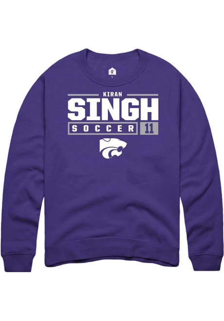 Kiran Singh Rally Mens Purple K-State Wildcats NIL Stacked Box Crew Sweatshirt