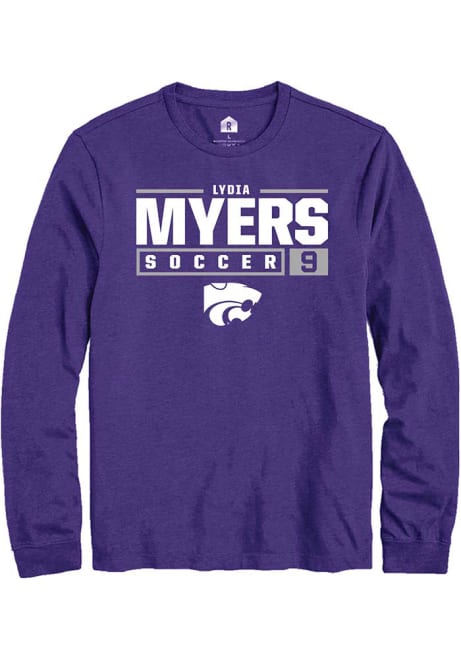 Lydia Myers Rally Mens Purple K-State Wildcats NIL Stacked Box Tee