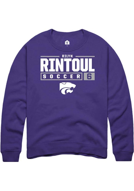 Rilyn Rintoul Rally Mens Purple K-State Wildcats NIL Stacked Box Crew Sweatshirt