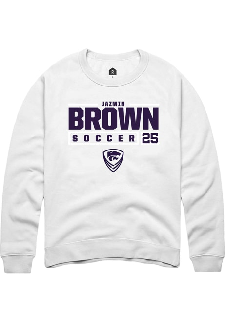 Jazmin Brown Rally Mens White K-State Wildcats NIL Stacked Box Crew Sweatshirt