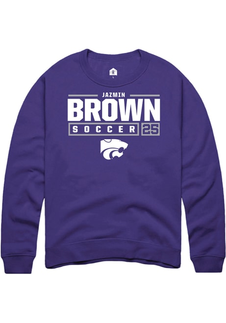 Jazmin Brown Rally Mens Purple K-State Wildcats NIL Stacked Box Crew Sweatshirt
