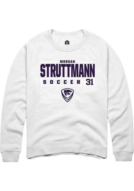 Morgan Struttmann Rally Mens White K-State Wildcats NIL Stacked Box Crew Sweatshirt