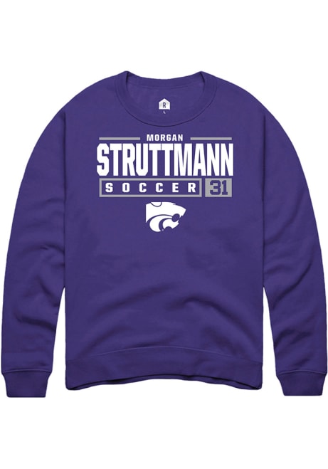 Morgan Struttmann Rally Mens Purple K-State Wildcats NIL Stacked Box Crew Sweatshirt