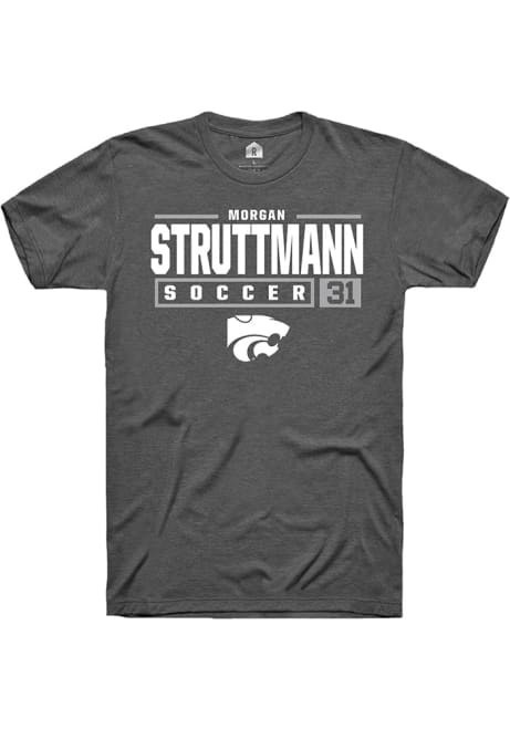 Morgan Struttmann Dark Grey K-State Wildcats NIL Stacked Box Short Sleeve T Shirt