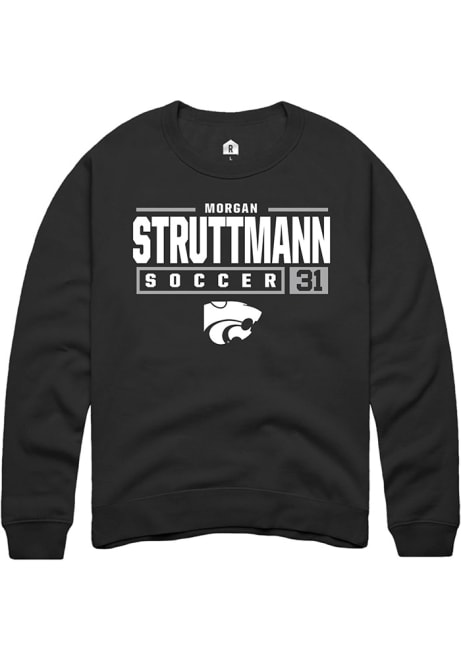 Morgan Struttmann Rally Mens Black K-State Wildcats NIL Stacked Box Crew Sweatshirt