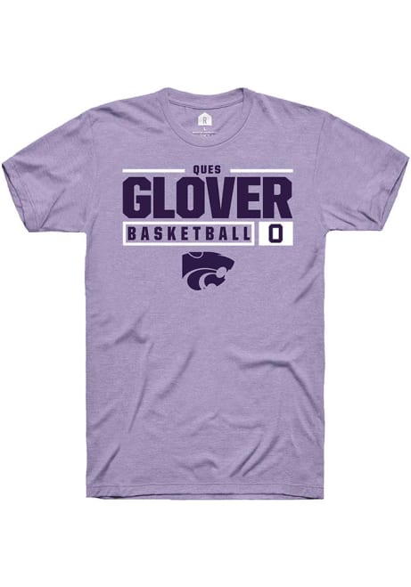 Ques Glover Lavender K-State Wildcats NIL Stacked Box Short Sleeve T Shirt