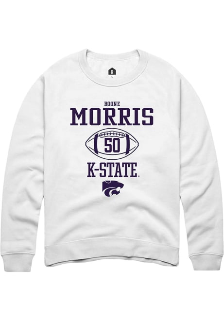 Boone Morris Rally Mens White K-State Wildcats NIL Sport Icon Crew Sweatshirt