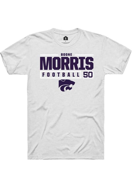Boone Morris White K-State Wildcats NIL Stacked Box Short Sleeve T Shirt