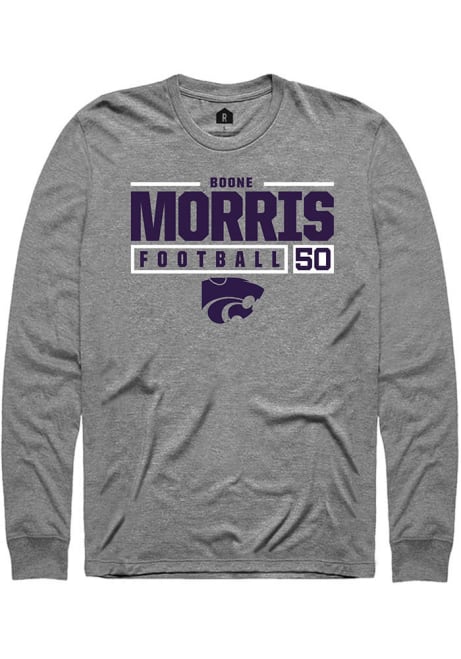 Boone Morris Rally Mens Graphite K-State Wildcats NIL Stacked Box Tee