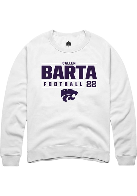 Callen Barta Rally Mens White K-State Wildcats NIL Stacked Box Crew Sweatshirt
