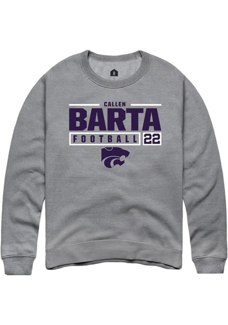 Callen Barta Rally Mens Graphite K-State Wildcats NIL Stacked Box Crew Sweatshirt