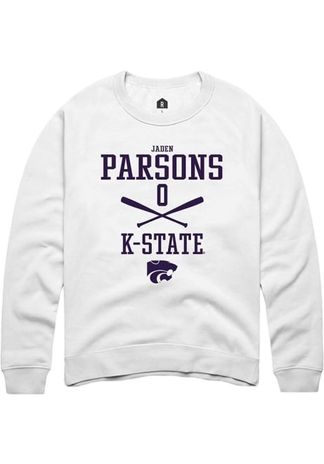 Jaden Parsons Rally Mens White K-State Wildcats NIL Sport Icon Crew Sweatshirt