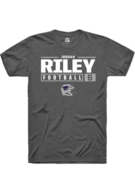 Jordan Riley Dark Grey K-State Wildcats NIL Stacked Box Short Sleeve T Shirt