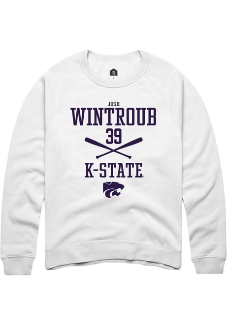 Josh Wintroub Rally Mens White K-State Wildcats NIL Sport Icon Crew Sweatshirt