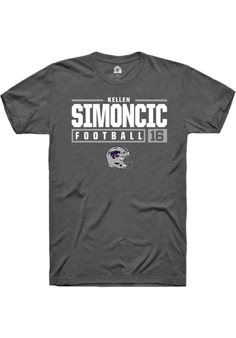 Kellen Simoncic Grey K-State Wildcats NIL Stacked Box Short Sleeve T Shirt