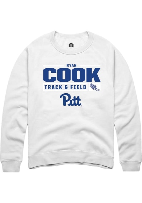 Ryan Cook Rally Mens White Pitt Panthers NIL Stacked Box Crew Sweatshirt