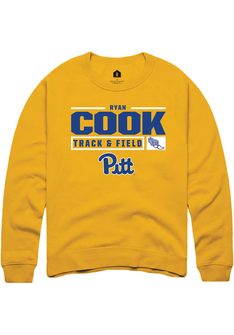 Ryan Cook Rally Mens Gold Pitt Panthers NIL Stacked Box Crew Sweatshirt