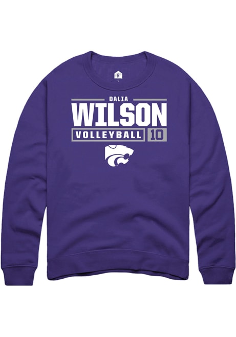 Dalia Wilson Rally Mens Purple K-State Wildcats NIL Stacked Box Crew Sweatshirt
