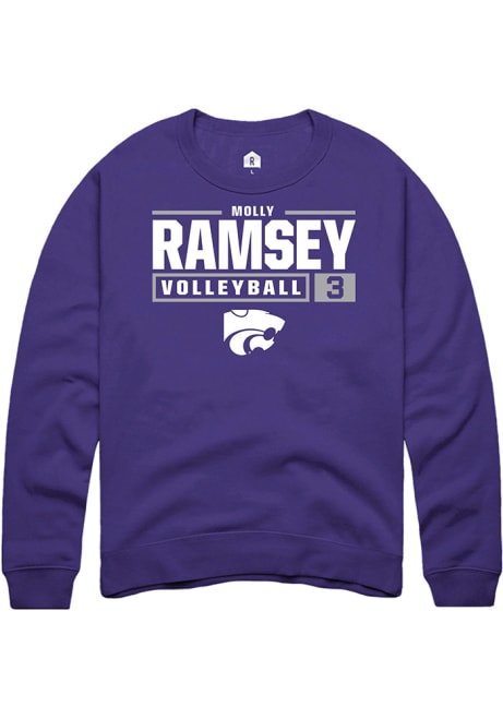 Molly Ramsey Rally Mens Purple K-State Wildcats NIL Stacked Box Crew Sweatshirt