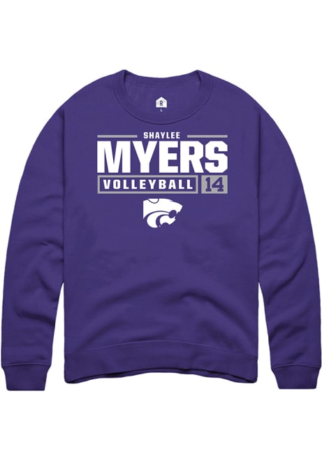 Shaylee Myers Rally Mens Purple K-State Wildcats NIL Stacked Box Crew Sweatshirt