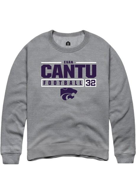 Evan Cantu Rally Mens Graphite K-State Wildcats NIL Stacked Box Crew Sweatshirt