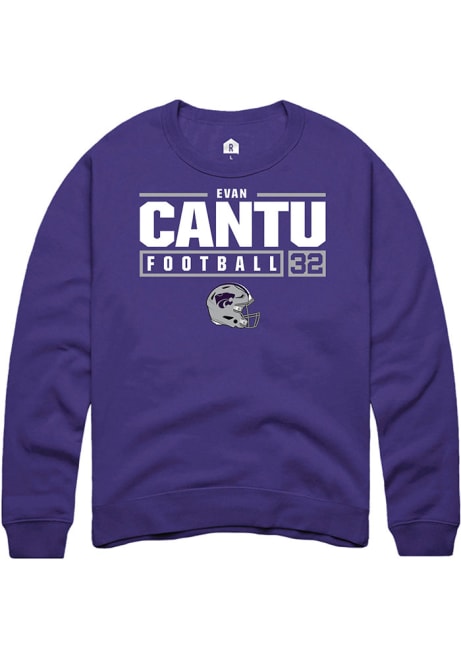 Evan Cantu Rally Mens Purple K-State Wildcats NIL Stacked Box Crew Sweatshirt