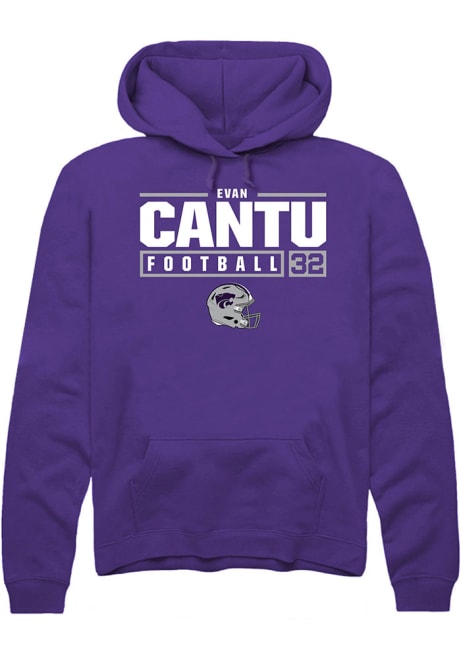 Evan Cantu Rally Mens Purple K-State Wildcats NIL Stacked Box Hooded Sweatshirt