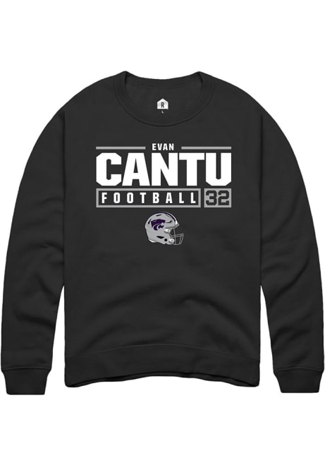 Evan Cantu Rally Mens Black K-State Wildcats NIL Stacked Box Crew Sweatshirt