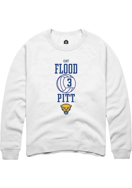 Cat Flood Rally Mens White Pitt Panthers NIL Sport Icon Crew Sweatshirt