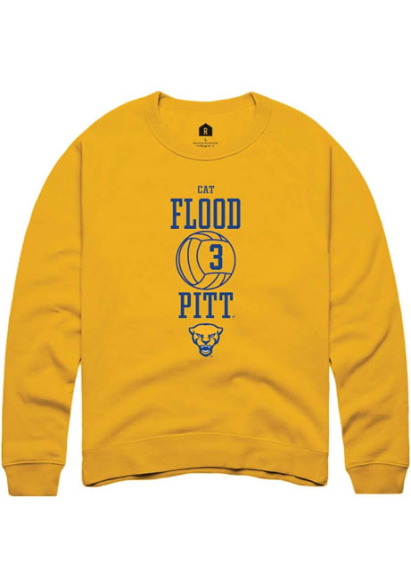 Cat Flood Rally Mens Gold Pitt Panthers NIL Sport Icon Crew Sweatshirt