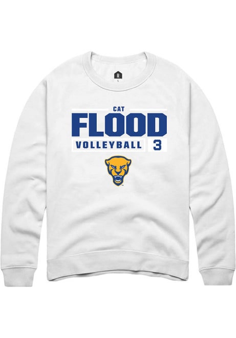 Cat Flood Rally Mens White Pitt Panthers NIL Stacked Box Crew Sweatshirt