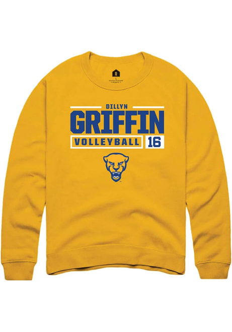 Dillyn Griffin Rally Mens Gold Pitt Panthers NIL Stacked Box Crew Sweatshirt