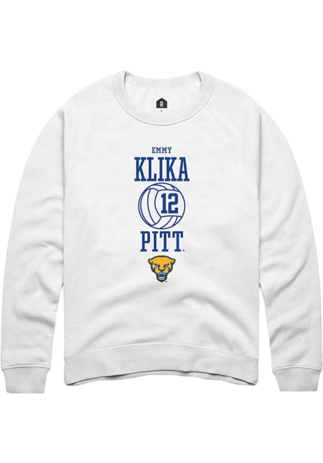 Emmy Klika Rally Mens White Pitt Panthers NIL Sport Icon Crew Sweatshirt