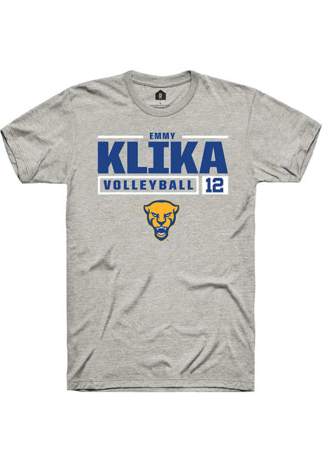 Emmy Klika Ash Pitt Panthers NIL Stacked Box Short Sleeve T Shirt