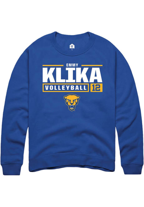 Emmy Klika Rally Mens Blue Pitt Panthers NIL Stacked Box Crew Sweatshirt