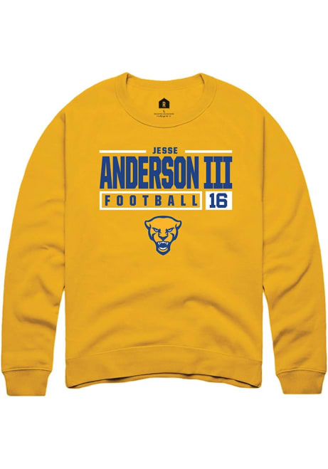 Jesse Anderson lll Rally Mens Gold Pitt Panthers NIL Stacked Box Crew Sweatshirt