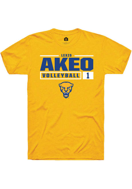 Lexis Akeo Gold Pitt Panthers NIL Stacked Box Short Sleeve T Shirt