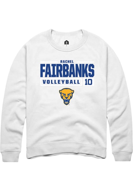 Rachel Fairbanks Rally Mens White Pitt Panthers NIL Stacked Box Crew Sweatshirt