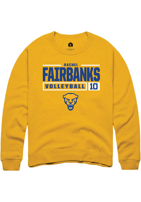 Rachel Fairbanks Rally Mens Gold Pitt Panthers NIL Stacked Box Crew Sweatshirt