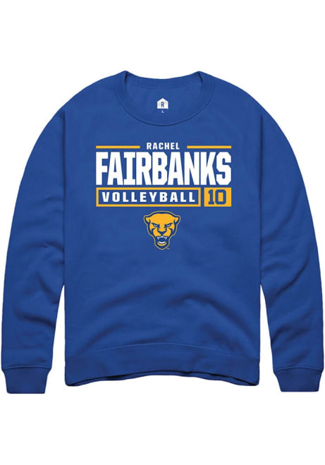 Rachel Fairbanks Rally Mens Blue Pitt Panthers NIL Stacked Box Crew Sweatshirt